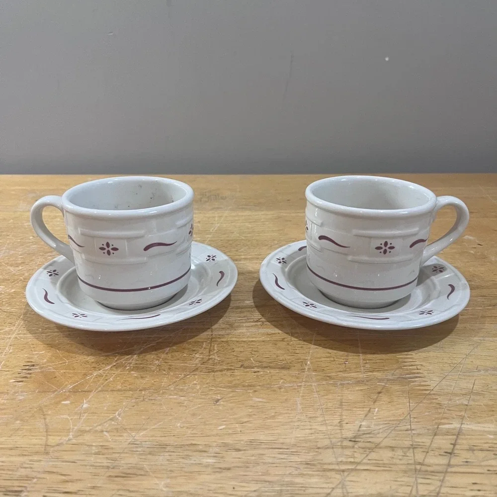 Longaberger Woven Traditions Heritage Red Tea Cup Saucer Set of 2 Vtg Farmhouse‎